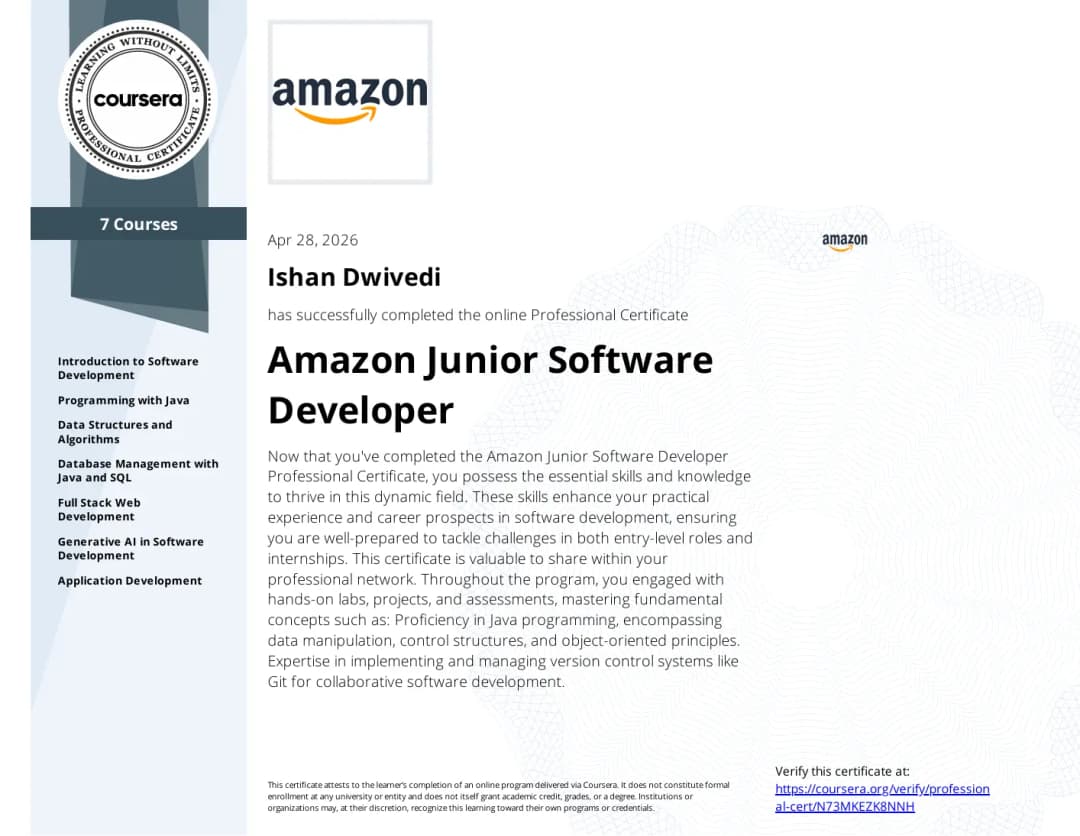 Amazon Junior Software Developer Professional Certificate