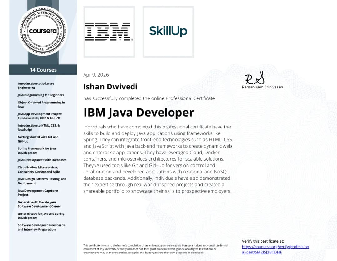 IBM Java Developer Professional Certificate